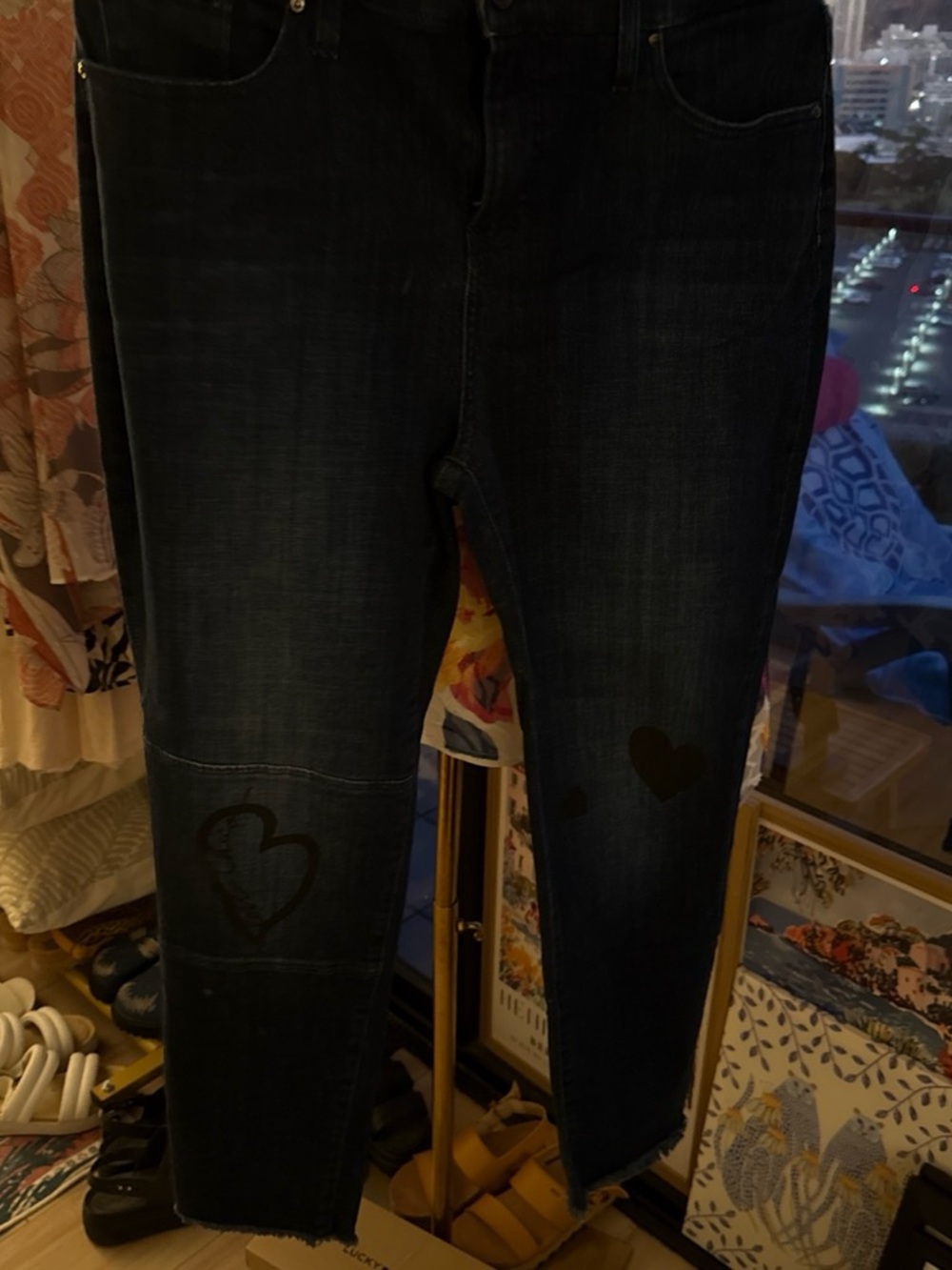 Chico's Dark Blue Cropped Jeans with Heart Motifs